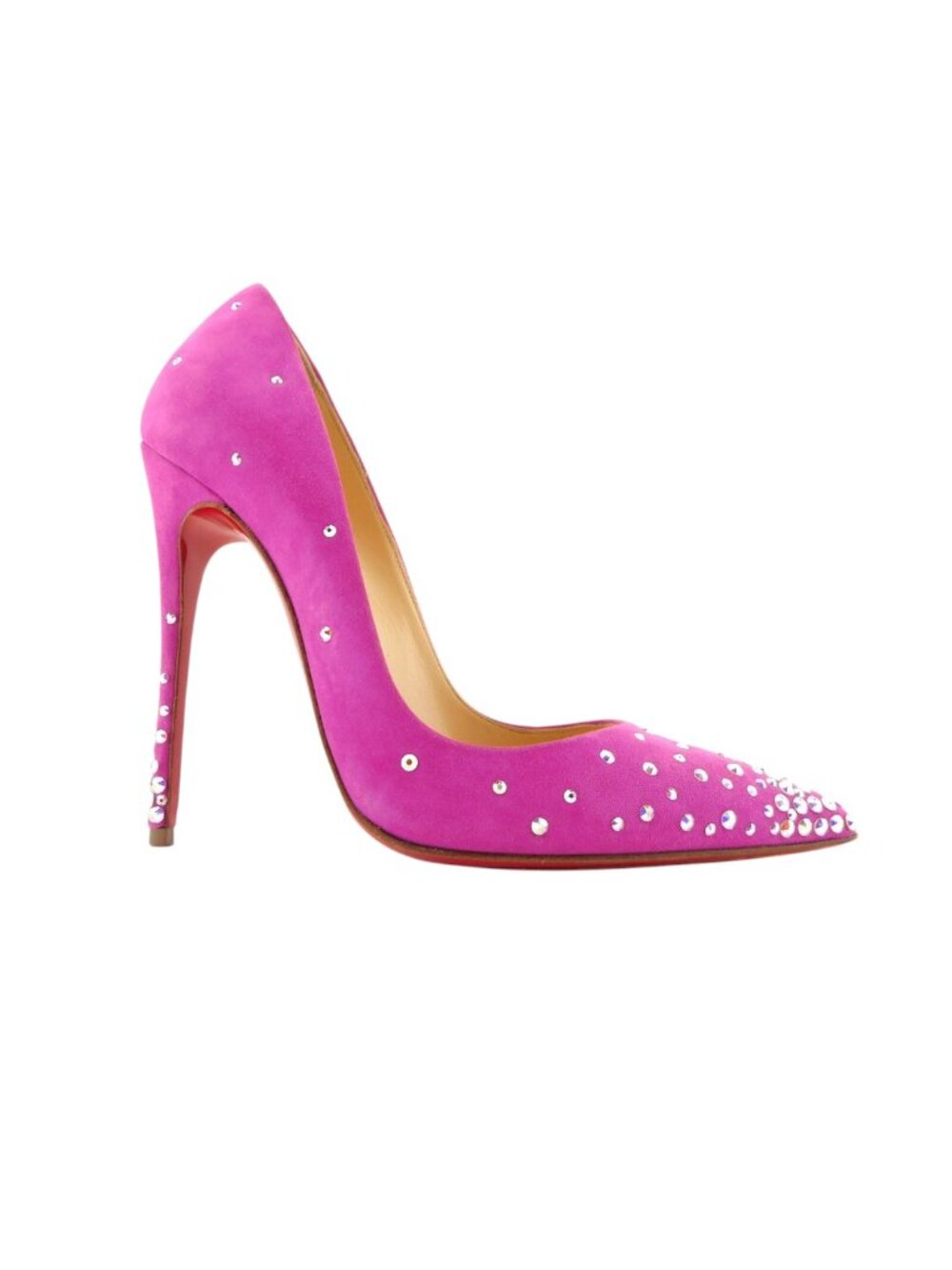 CHRISTIAN LOUBOUTIN Crystal Embellished Pink Suede Leather Stiletto Heels 37